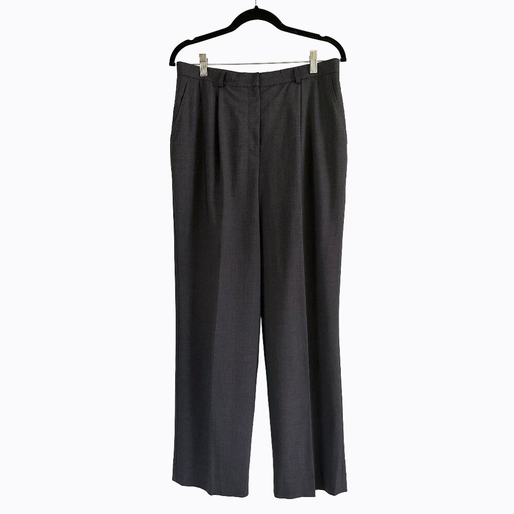 Wool Stretch Wide Leg Trouser 12P Lightweight Charcoal Office Siren Y2K Academia